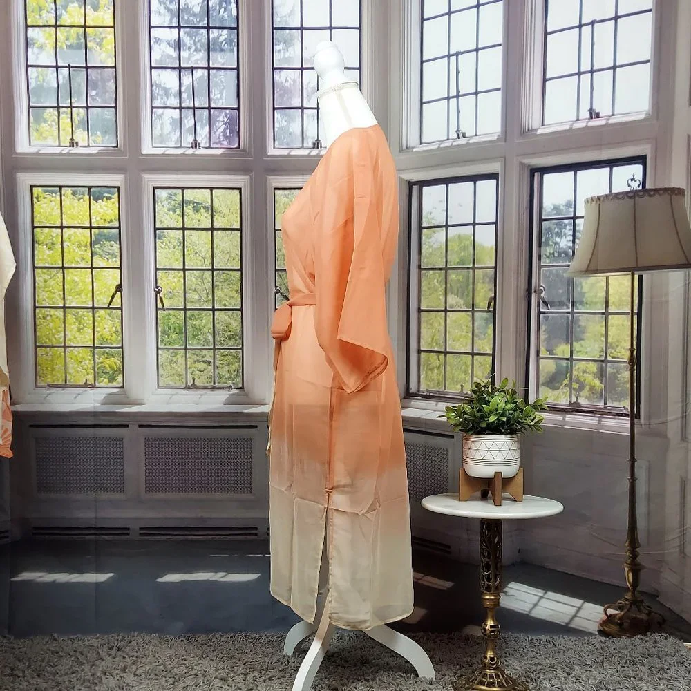 NWT SONOMA OMBRE' BELTED KIMONO (OS / CORAL)